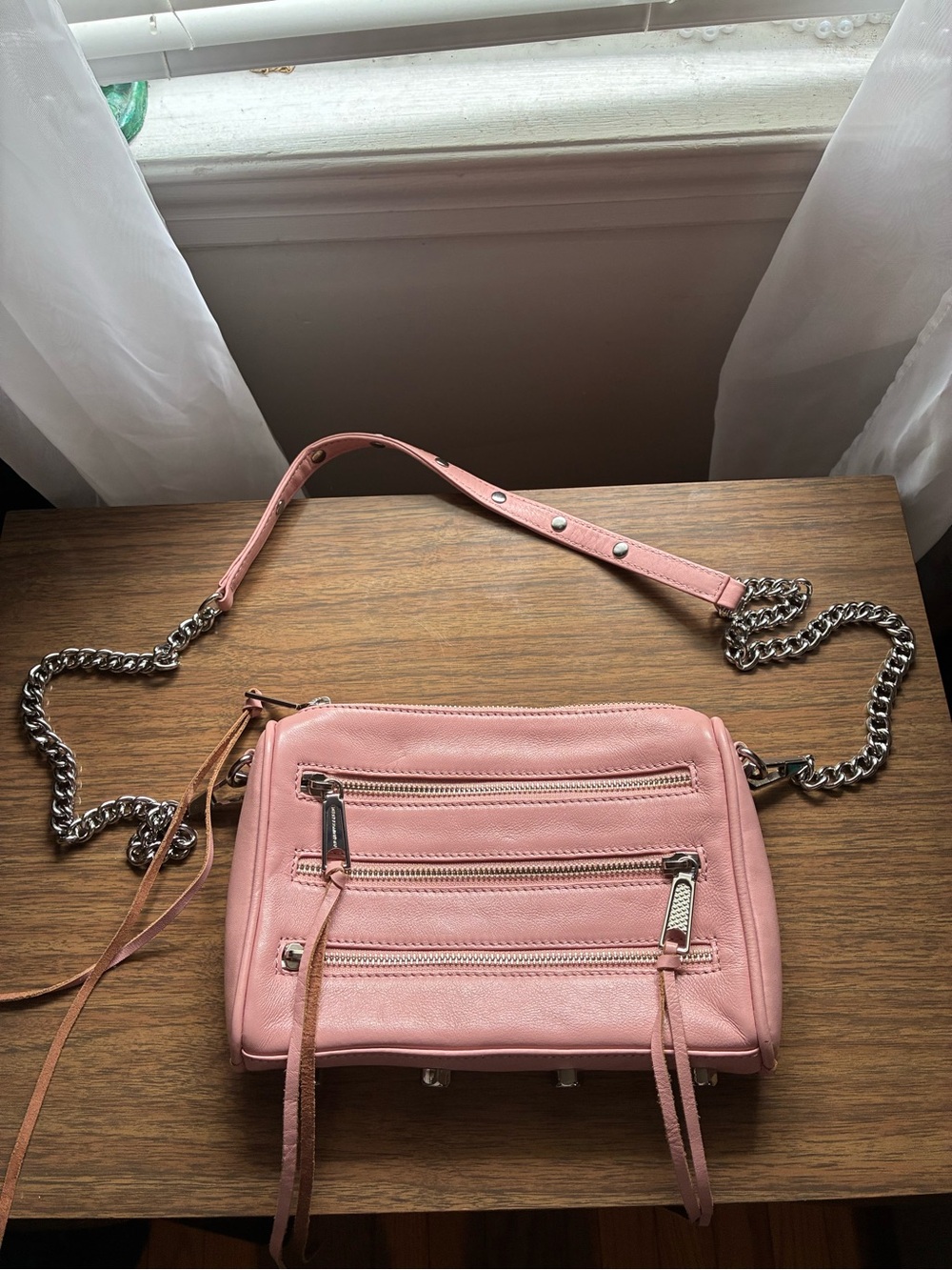 Rebecca Minkoff Women's Pink Leather Chain-Trim Crossbody Bag